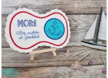 Stickdatei ITH - Mug Rug Spruch "Moin. Alles andere ist nur Gesabbel."